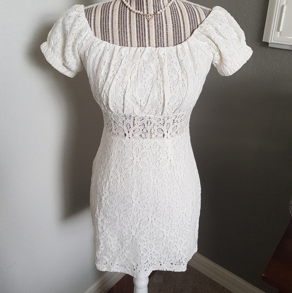 'All my girls' lace cut out off shoulder dress